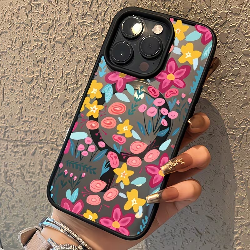 Phone Cases With Magnet - Colorful Flower Magnetic Shock-Absorbing Phone Case