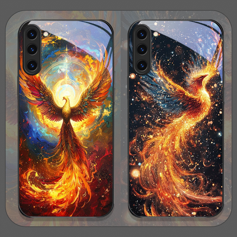 Phone Cases Aesthetic - Aesthetic Phoenix Fire Feather Pattern Tempered