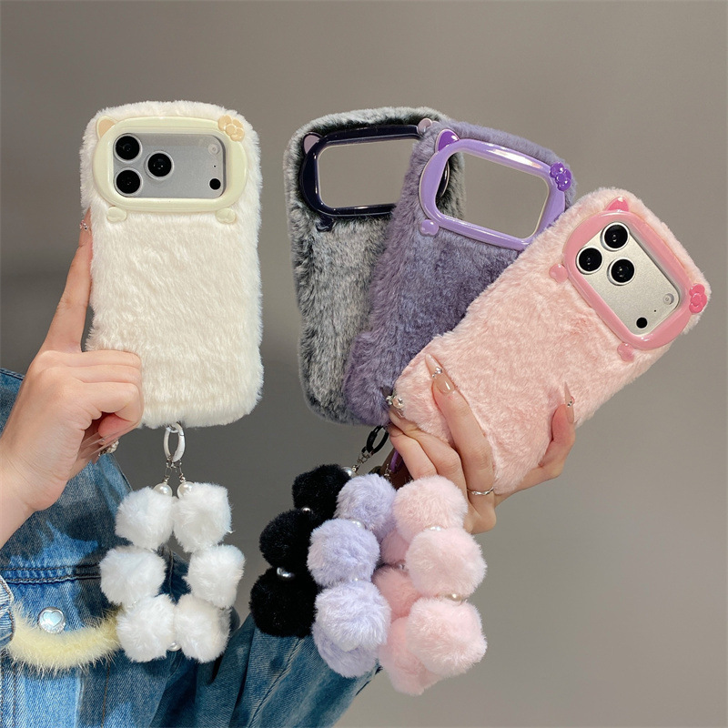 Phone Cases For Iphone 15 - Luxury Solid Colors Furry Plush Phone