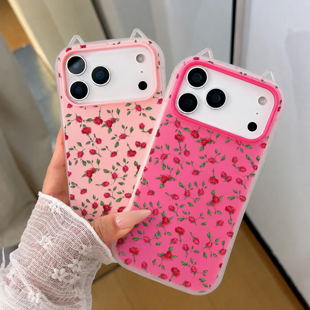 Phone Cases Cat - Red Rose Flower Cat Ear Phone