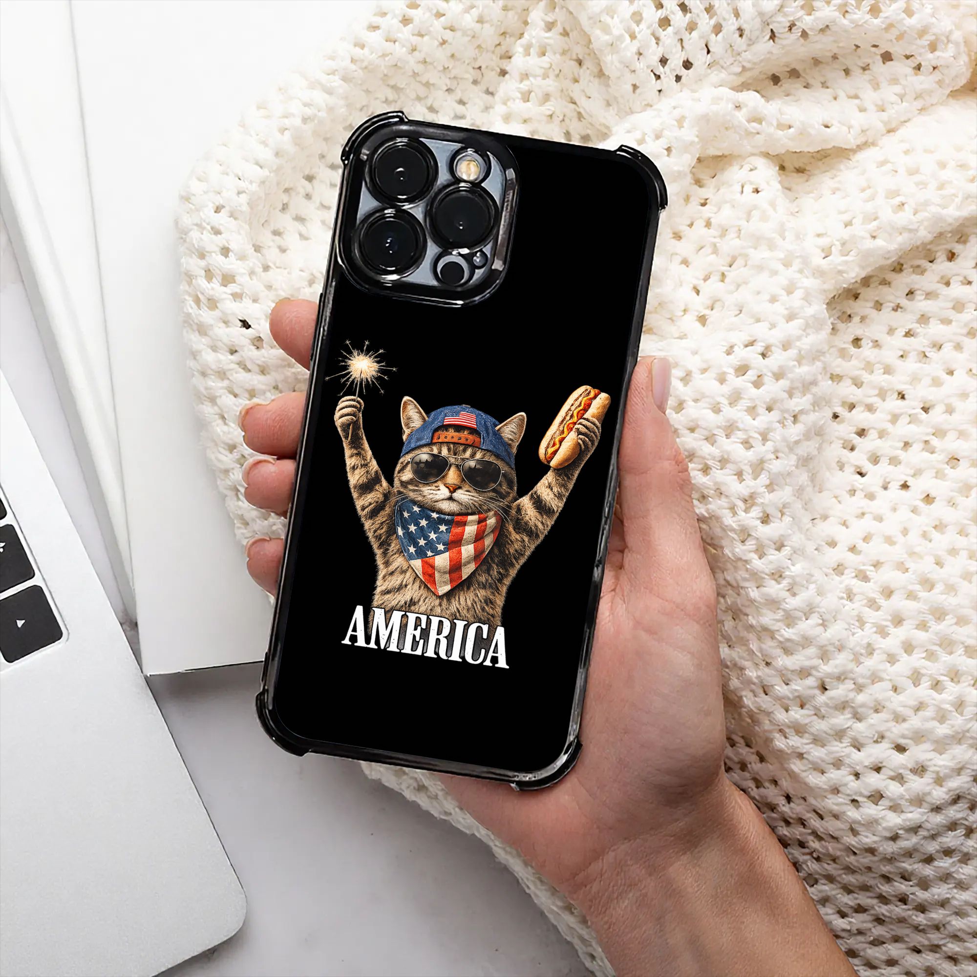 Phone Cases Usa - Cute America Cat Firework USA Flag