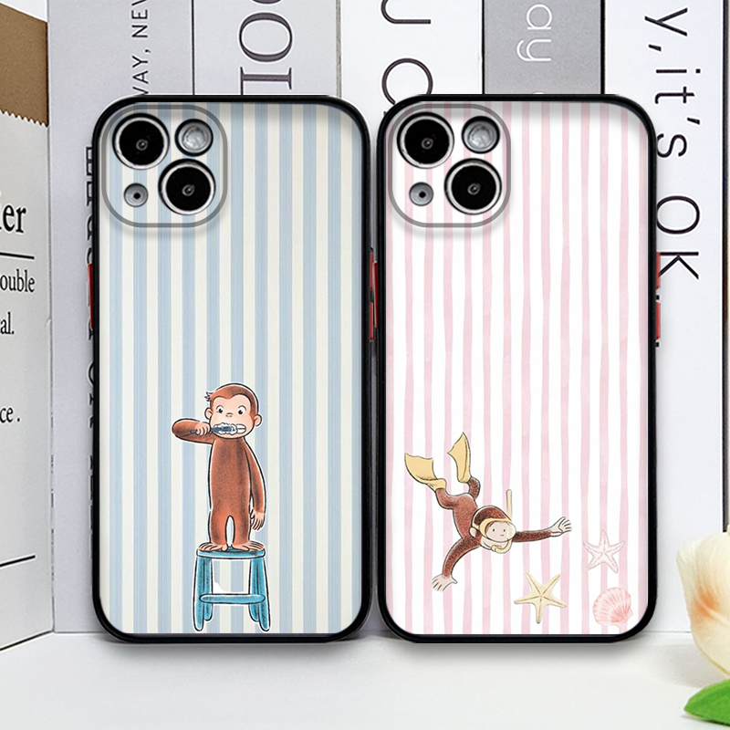 Phone Cases Cat - Cartoon Striped Monkey Holding Cat Phone