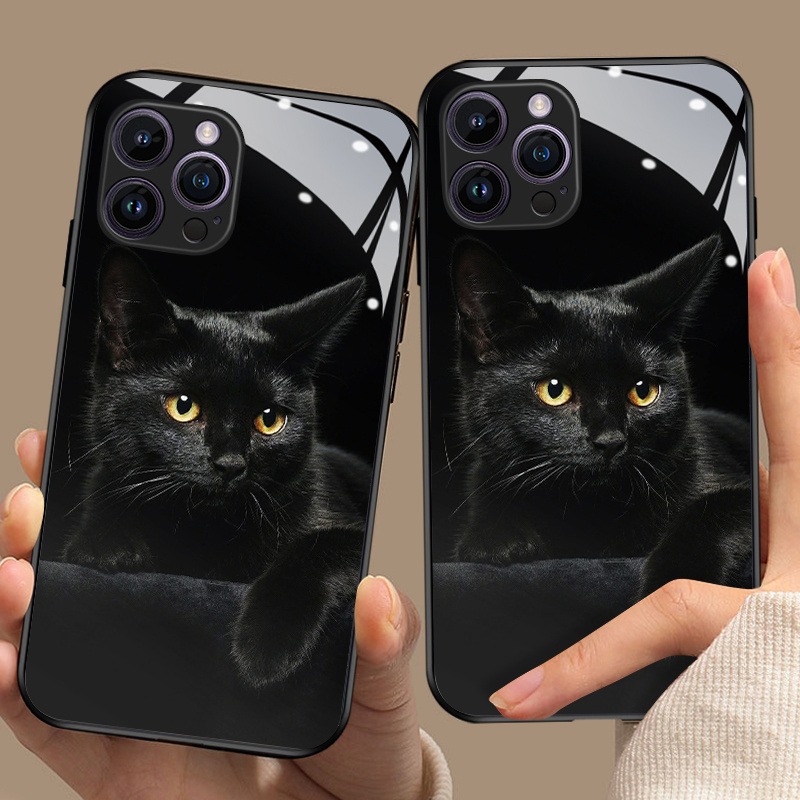 Cute Black Cat Pattern Tempere - đánh giá và giá Phone Cases Online