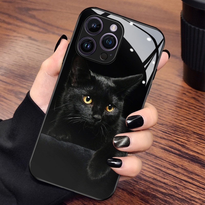 Cute Black Cat Pattern Tempere - đánh giá và giá Phone Cases Online
