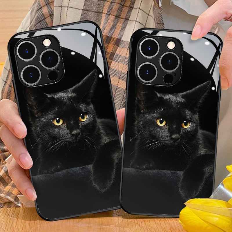 Cute Black Cat Pattern Tempere - đánh giá và giá Phone Cases Online
